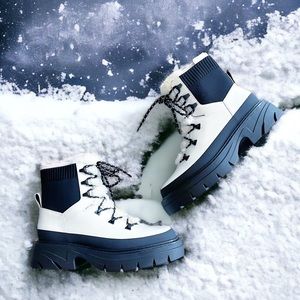 Marc Fisher LTD Izuma Lugsole Boots in White/Black, Size 9, New in Box